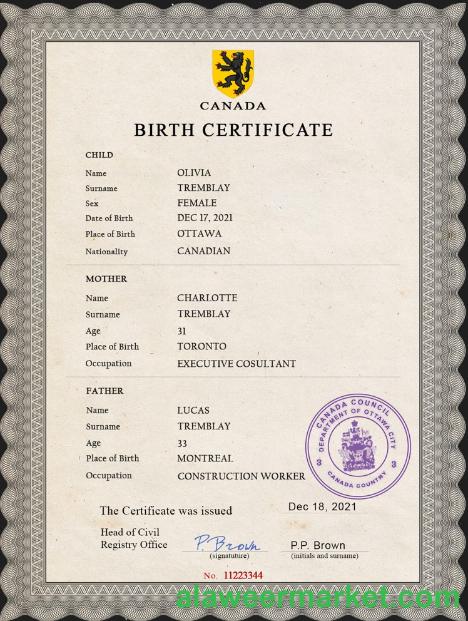 Canada vital record birth certificate PSD template